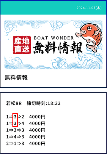 一点予想　ボートワンダー2024年11月7日の買い目2