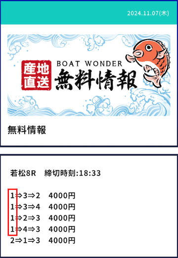 一点予想　ボートワンダー2024年11月7日の買い目