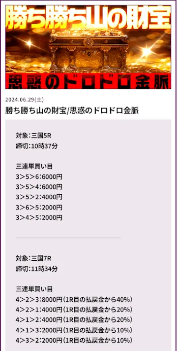 競艇快進撃　買い目　2024年6月29日